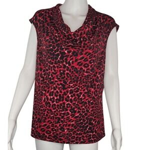 Kasper Black & Red  Animal Print Cowl Neck Sleeveless Top‎